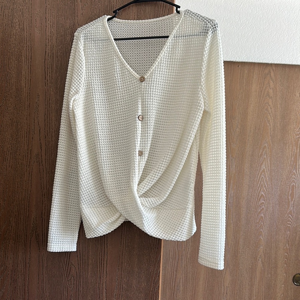 SHEIN Cream Waffle Knit Sweater